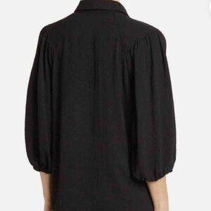 PLEIONE Size XL Black Button Down 3/4 Puffy Sleeves Blouse